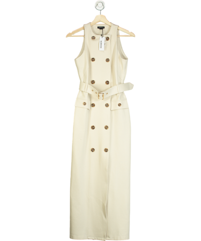 Karen Millen Cream Ponte Button Detail Belted Midi Dress UK XS