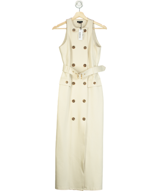 Karen Millen Cream Ponte Button Detail Belted Midi Dress UK XS