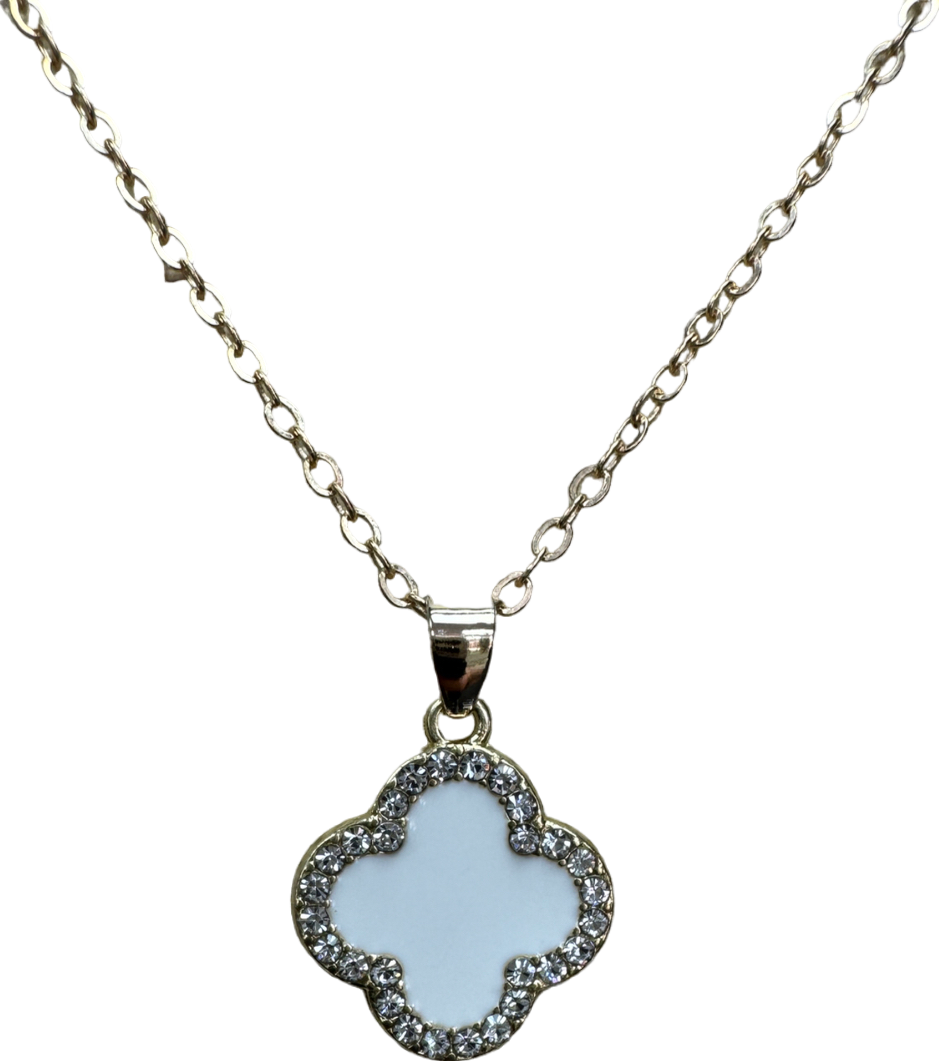 Ivory/gold Crystal Clover Necklace In Tulle Gift Bag