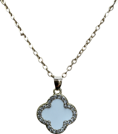 Ivory/gold Crystal Clover Necklace In Tulle Gift Bag