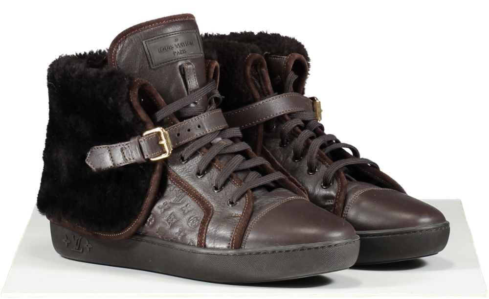 Louis Vuitton Brown Leather/sherpa Monogram Lace-up Boots UK 5.5 EU 38.5 👠