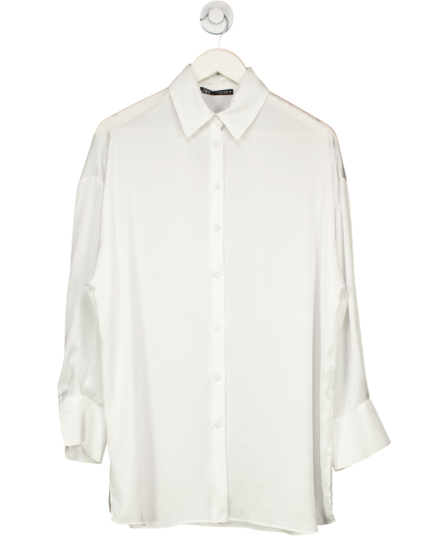 ZARA White Satin Longline Shirt UK S