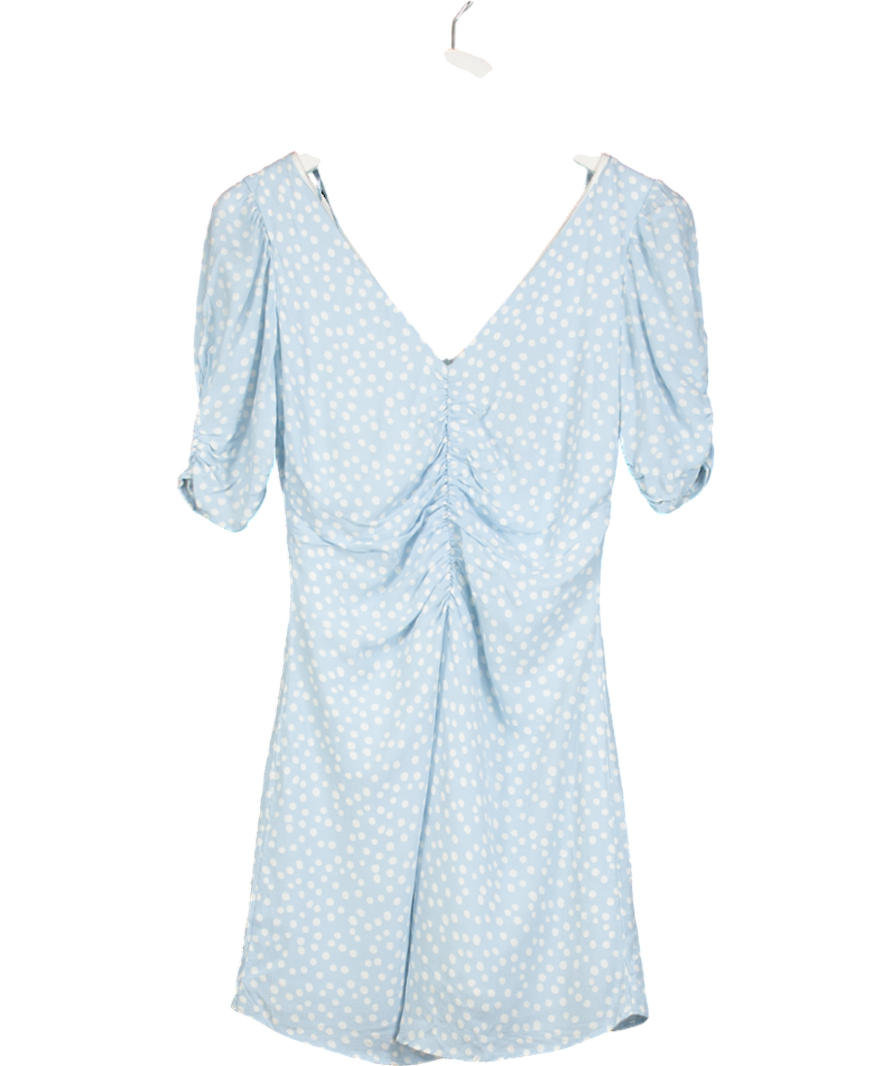 ZARA Blue Polka Dot Dress Trft Gathered V-neck Ballon Sleeve Mini Dress UK S