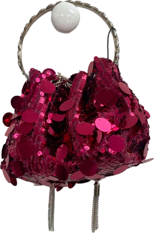 PLT Hot Pink Sequin Pouch Metal Handle Hand Bag One Size