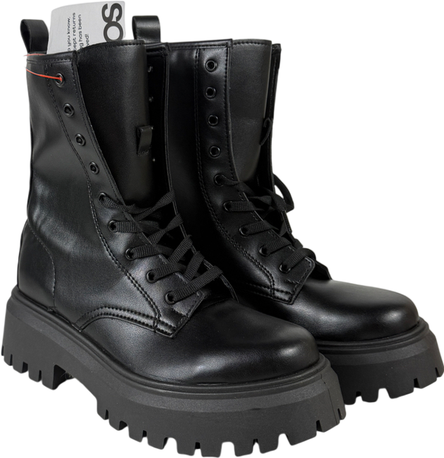 ASOS Black Ava Lace Up Flat Boots UK 5 EU 38
