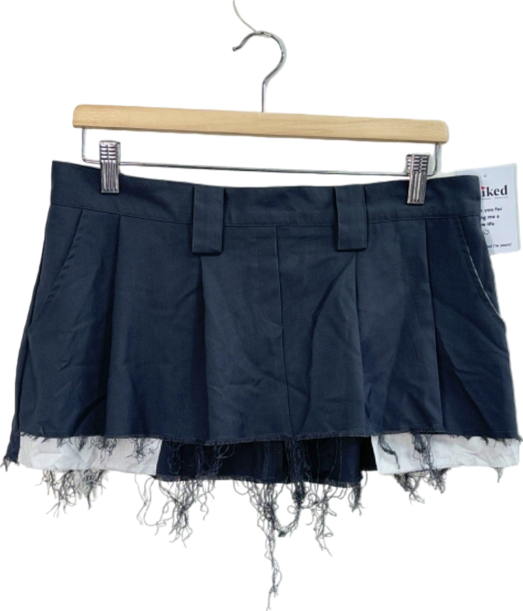 GATELESS Black Frayed Hem Pleated Skirt M