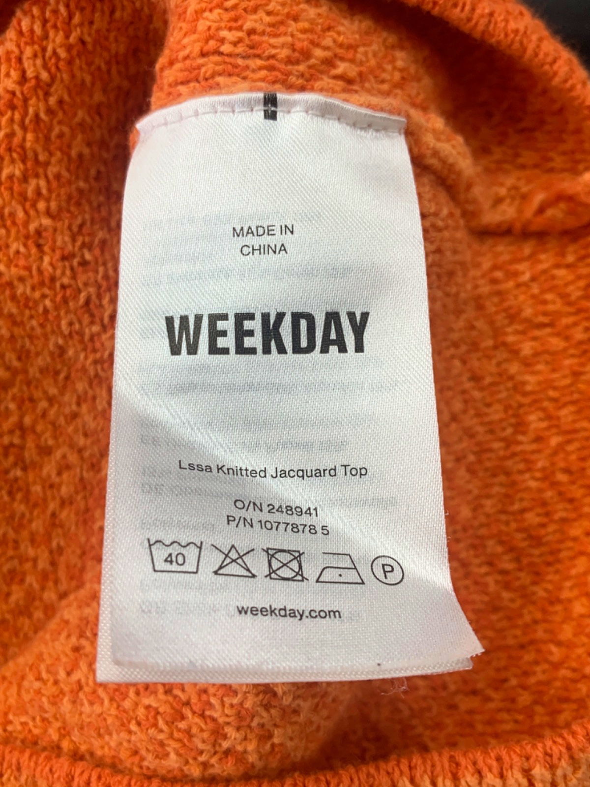 Weekday Orange Knitted Jacquard Top UK S