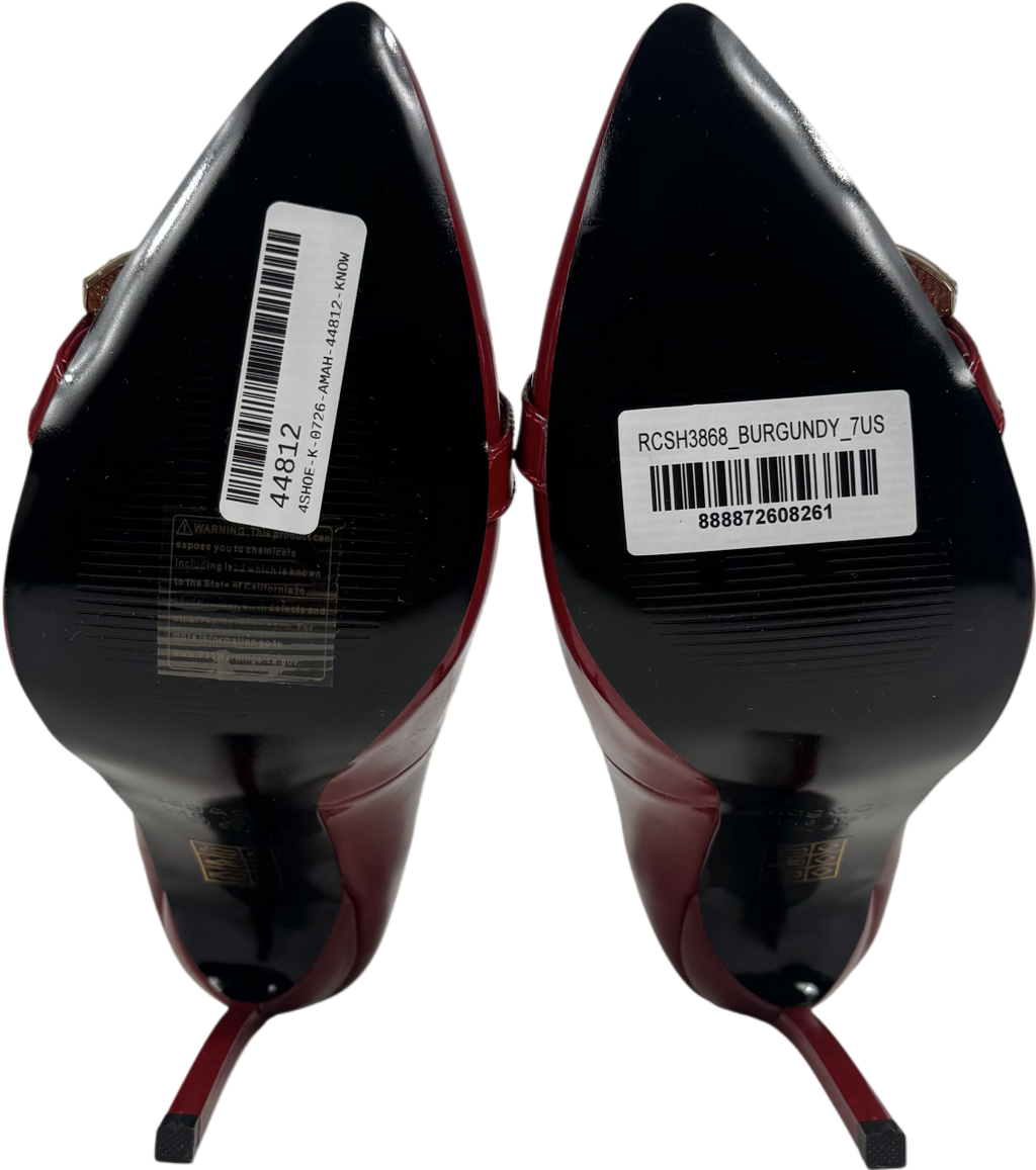Rag & Co Red Buckle Embellished Stiletto Pump Shoes In Burgundy UK 5 EU 38 👠