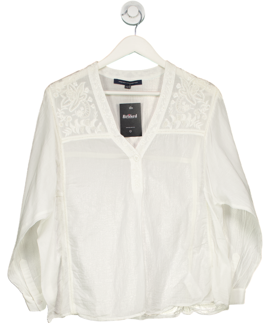 French Connection White Cotton Beaded Blouse UK 8