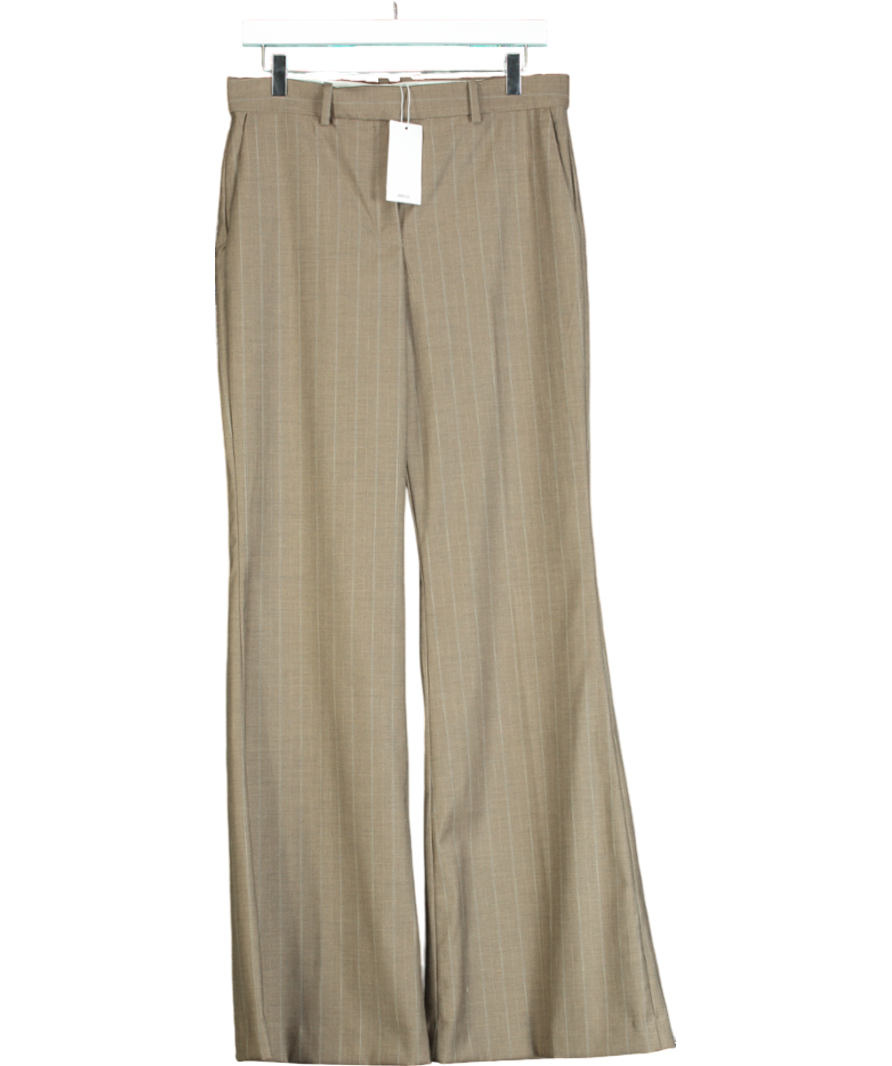 MANGO Brown Pinstripe Flared Trousers UK 10