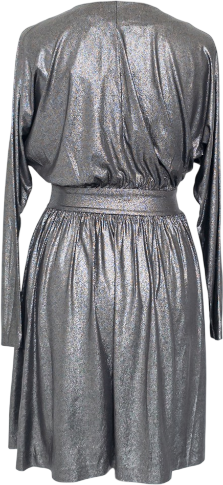 HALSTON HERITAGE Metallic Pewter Long Sleeve Dress UK 4