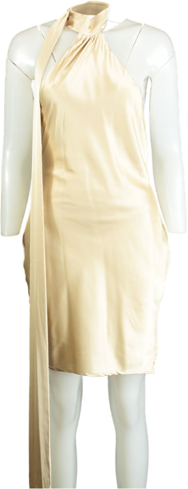 SIMMI Beige Halter Neck Satin Dress UK 10