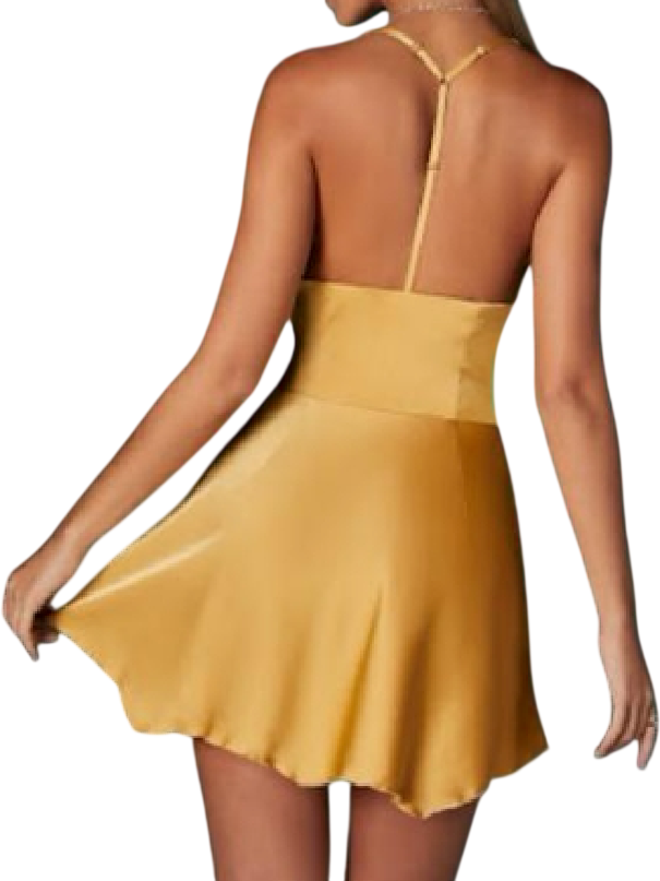 Oh Polly Yellow Halter Cowl Neck Mini Dress In Gold UK 10