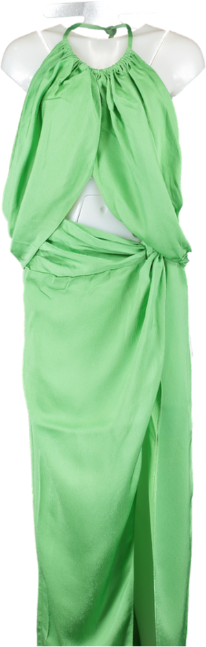 Anna Quan Green Elyse Draped Satin Halter Maxi Dress UK 10