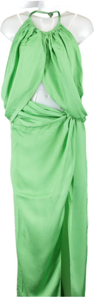Anna Quan Green Elyse Draped Satin Halter Maxi Dress UK 10