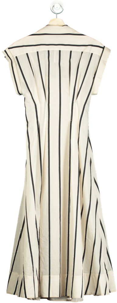 Karen Millen Beige Organdie Mono Stripe Woven Belted Shirt Dress UK 6