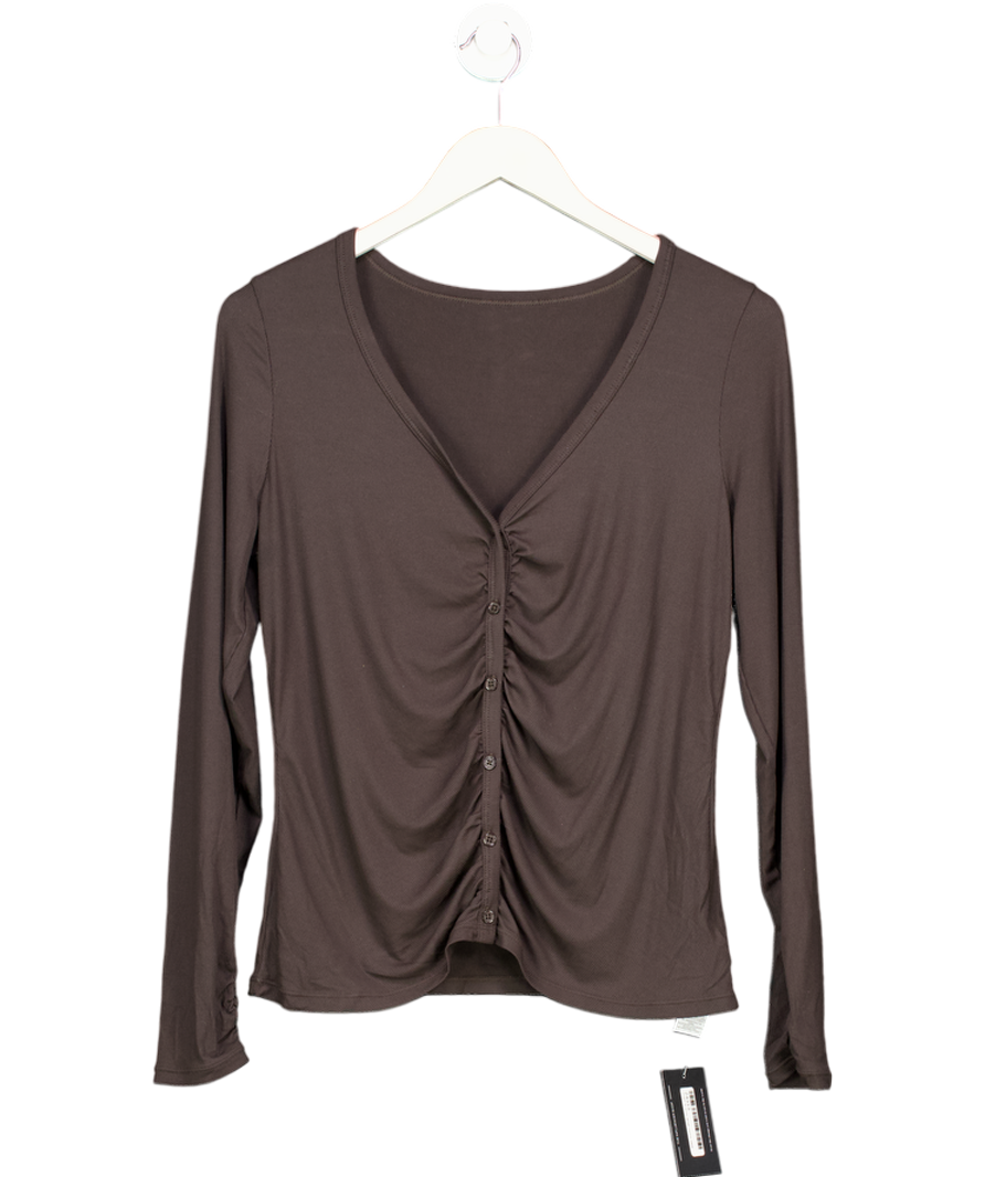 T/ALA Brown 365 Sculpting Lounge Gathered Button Up Cardigan - Espresso UK XL