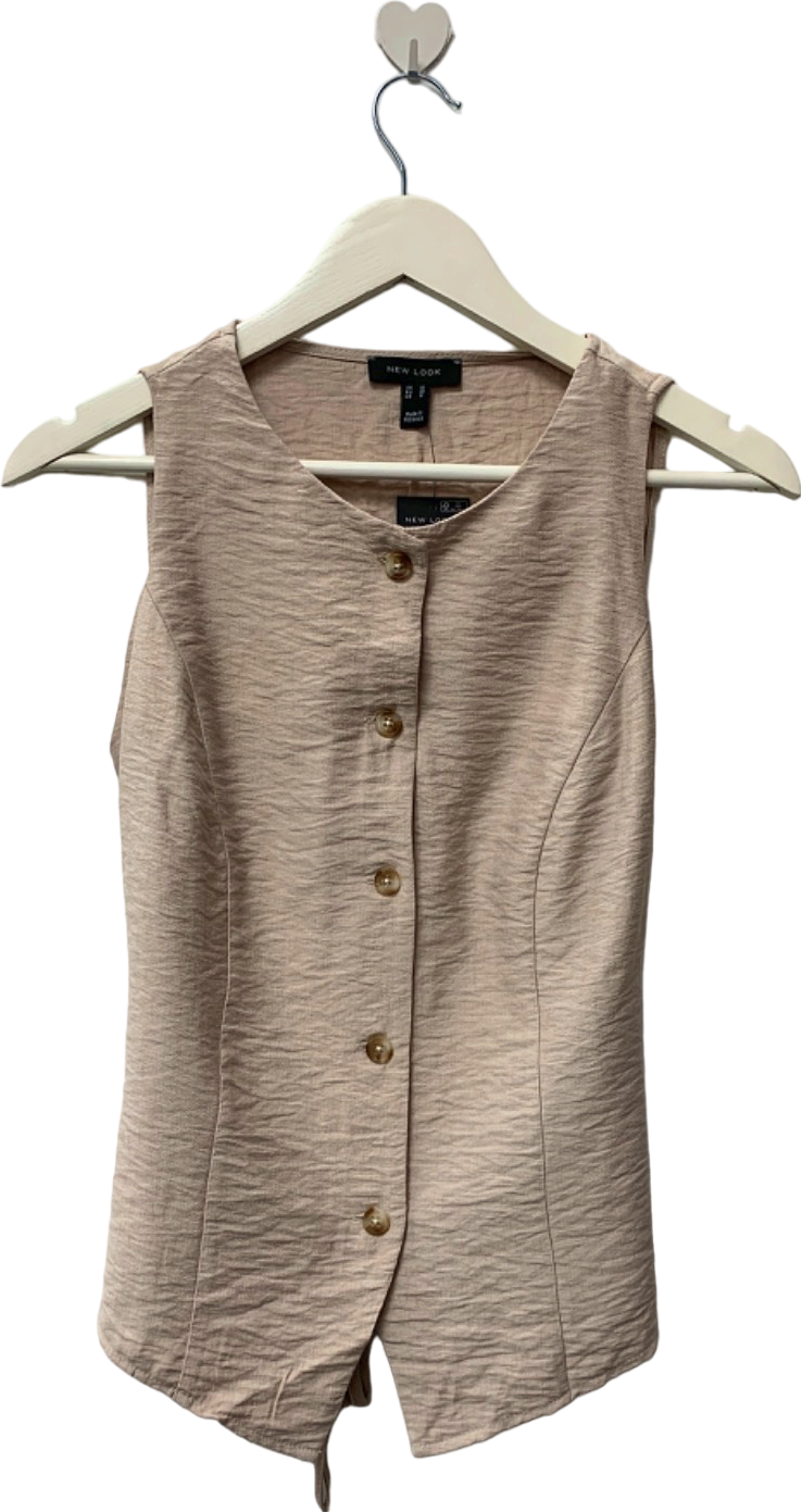 New Look Beige Sleeveless Button-Up Top UK 10