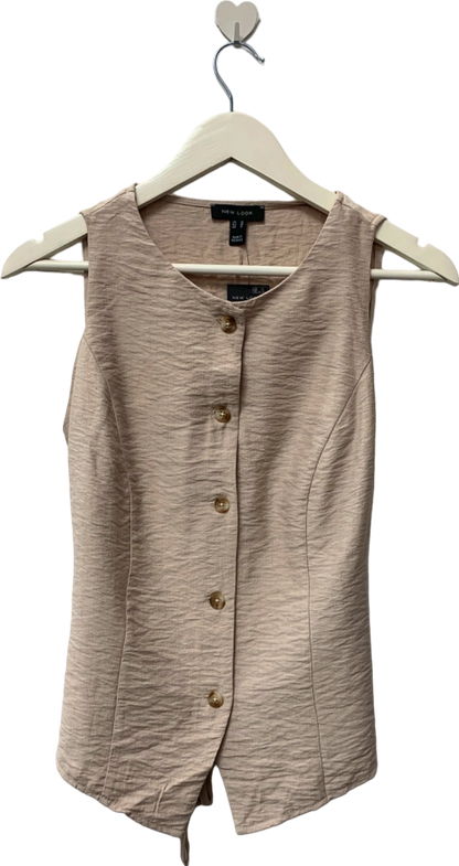 New Look Beige Sleeveless Button-Up Top UK 10