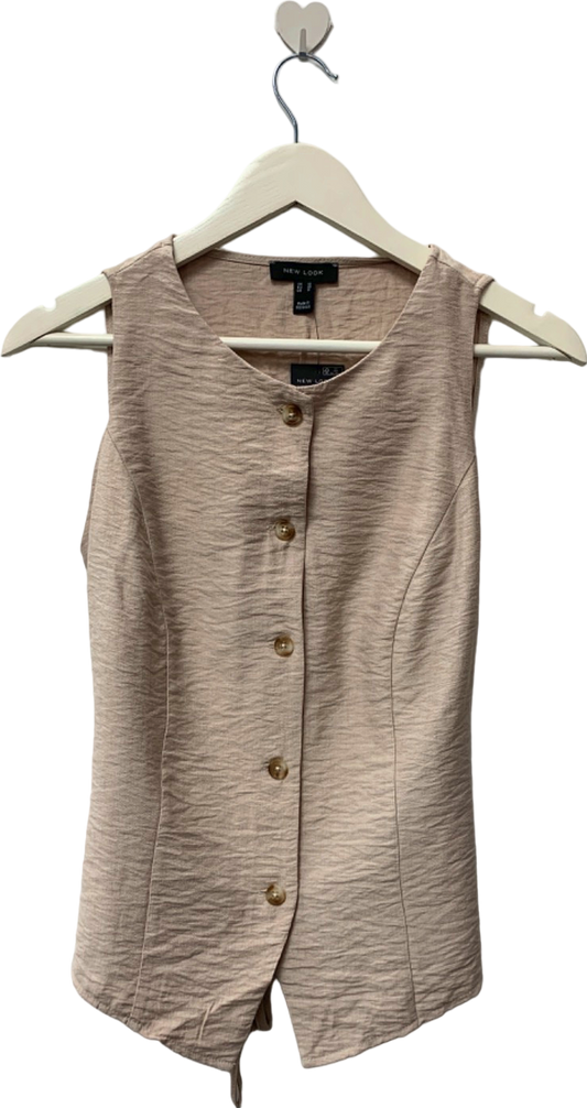 New Look Beige Sleeveless Button-Up Top UK 10