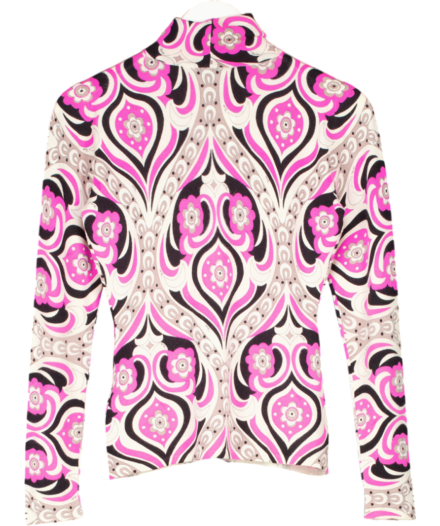 Emilio Pucci Multicoloured High Neck Pink Black And White Abstract Top UK 14