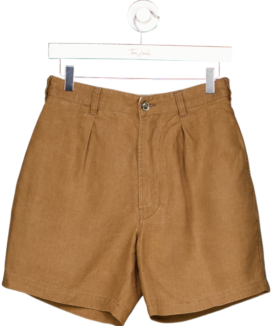 Drakes Brown Single Pleat Linen Shorts W31