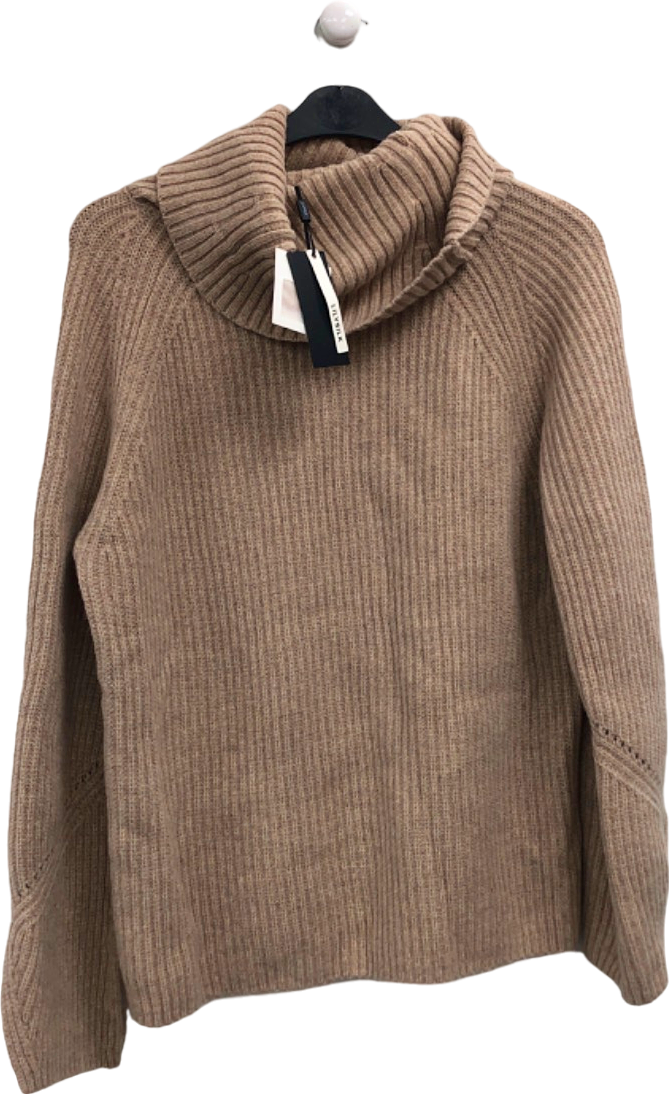 LILYSILK Beige Ribbed Knit Roll Neck Jumper UK 10