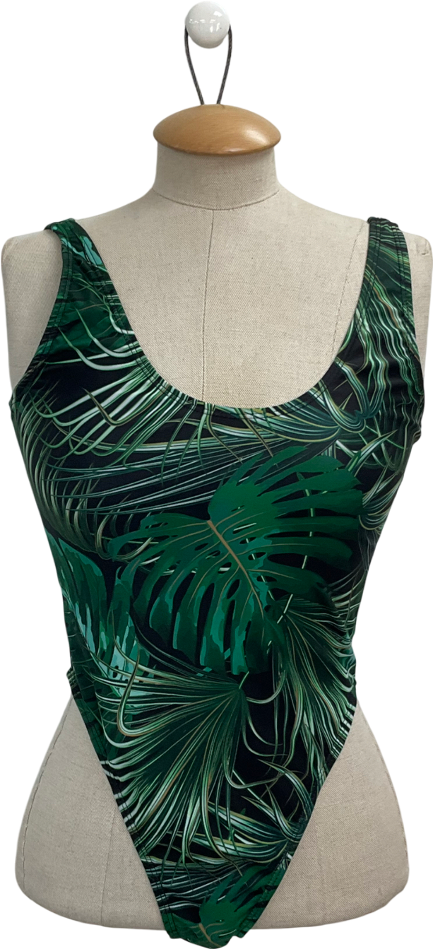 boohoo Green Tropical Print Swimsuit UK 8