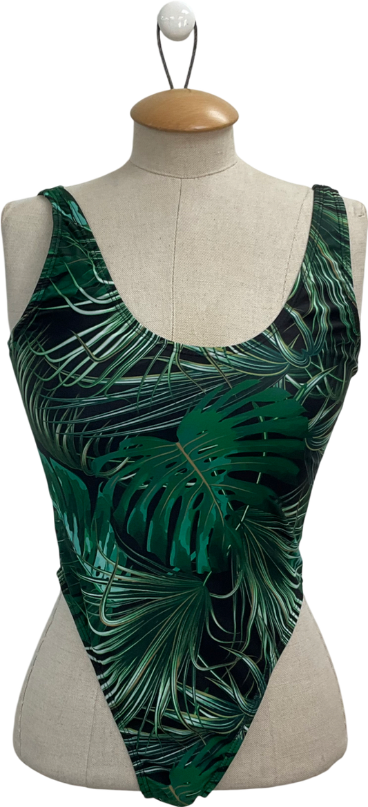 boohoo Green Tropical Print Swimsuit UK 8