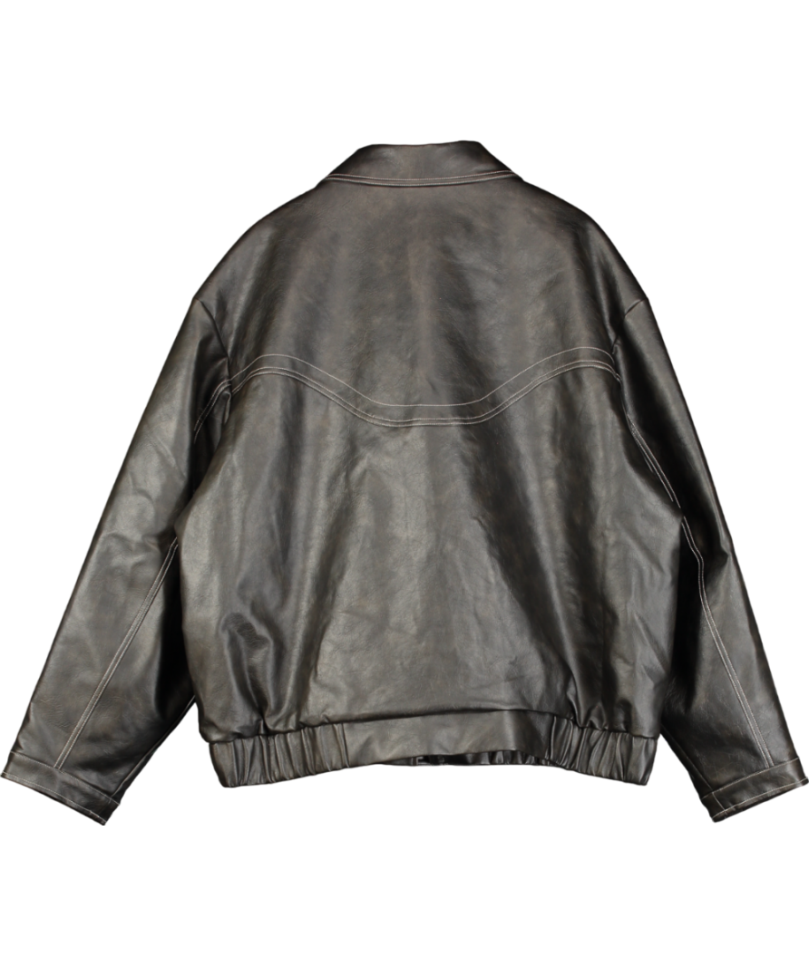 Collusion Unisex Oversize Leather Look Bomber In Brown UK XXL