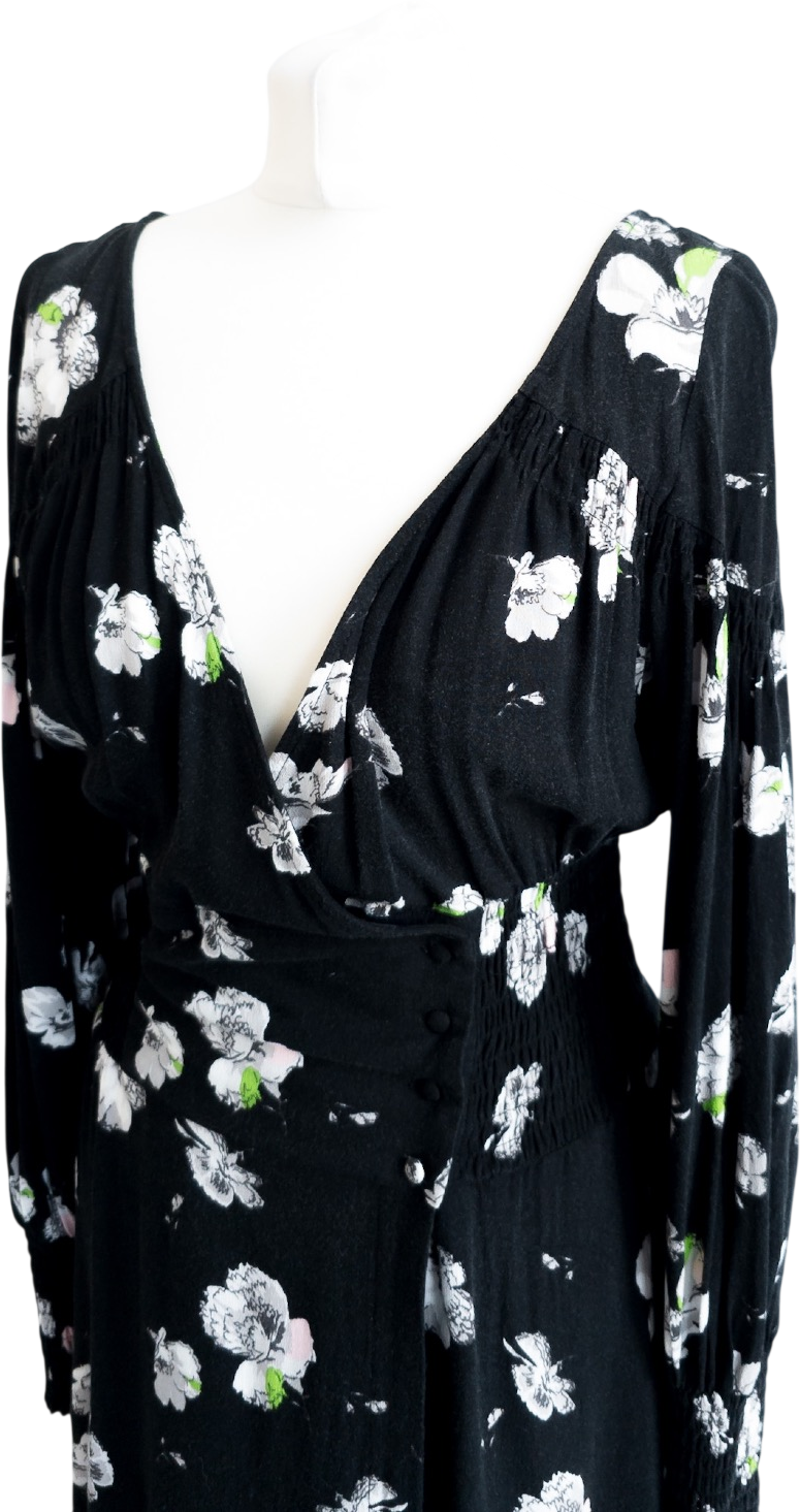 Free People Black Floral So Sweetly Midi Dress UK S