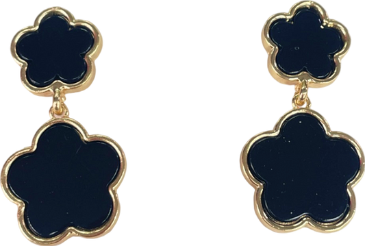Black/Gold Large Double Clover Drop Earrings