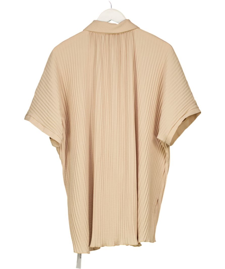 Gini London Beige Plisse Short Sleeve Oversized Shirt UK L/XL