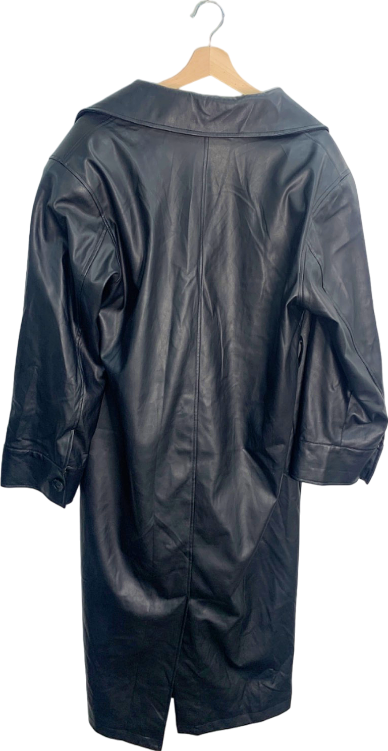 NA-KD Black PU Leather Trench Coat UK 10