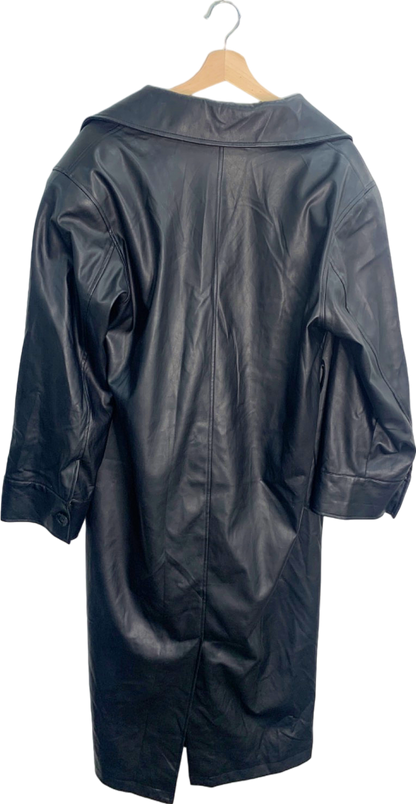 NA-KD Black PU Leather Trench Coat UK 10
