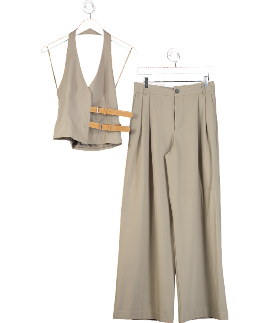 ZARA Grey Belted Halter Neck Waistcoat And Wide Leg Trousers UK S