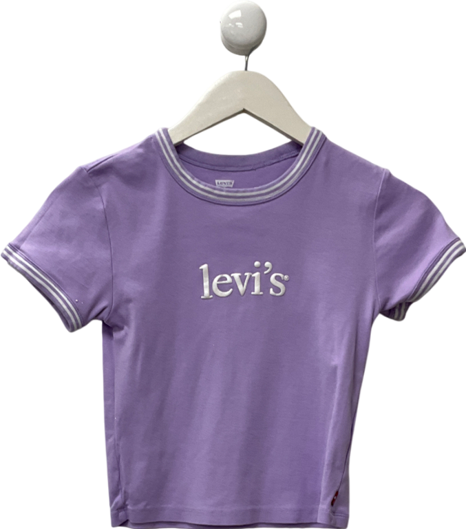 levis Cropped T-shirt In Purple With Serif Logo UK M
