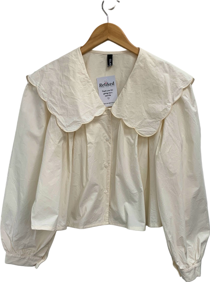 Glassworks White Button-Up Blouse with Peter Pan Collar UK 10
