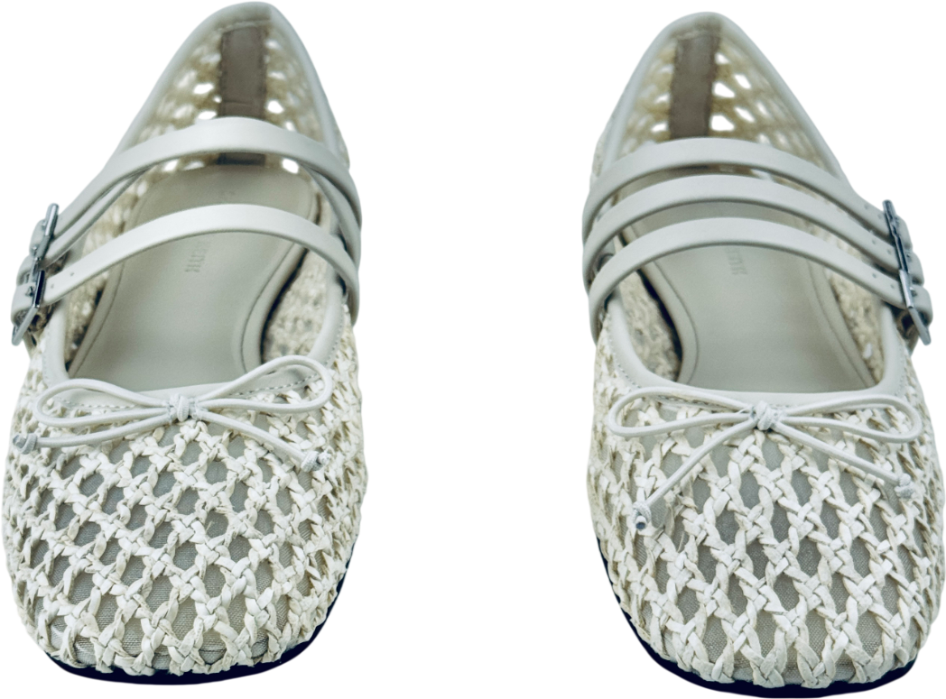 CHARLES & KEITH Woven Triple-strap Mary Janes - Chalk White UK 4 EU 37 👠