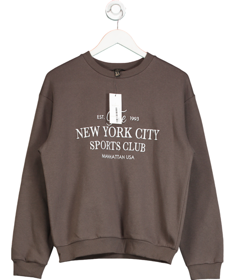 lipsy london Brown Embroidered Round Neck Sweatshirt UK 10