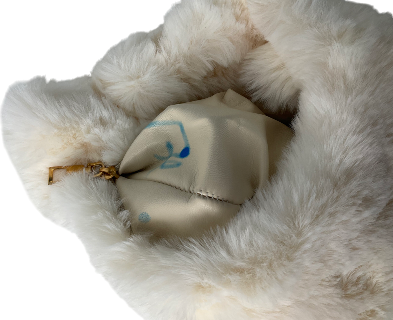 Cream Faux Fur Handbag One Size