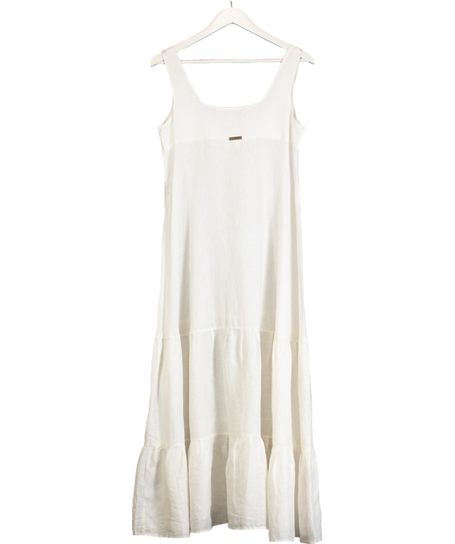 Heidi Klein White Tiered Linen Midi Dress UK S