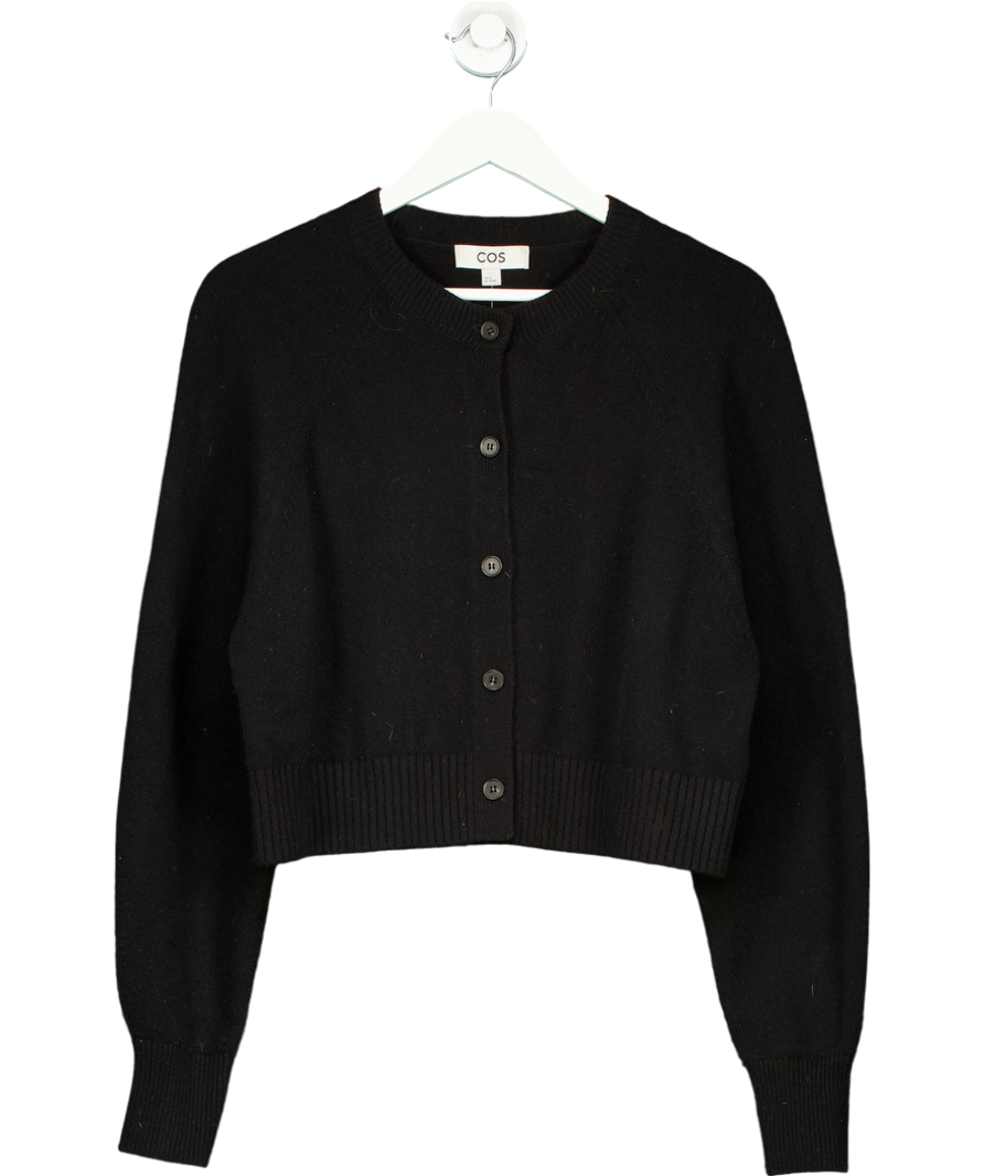 cos Black Wool Crew Neck Cardigan UK M