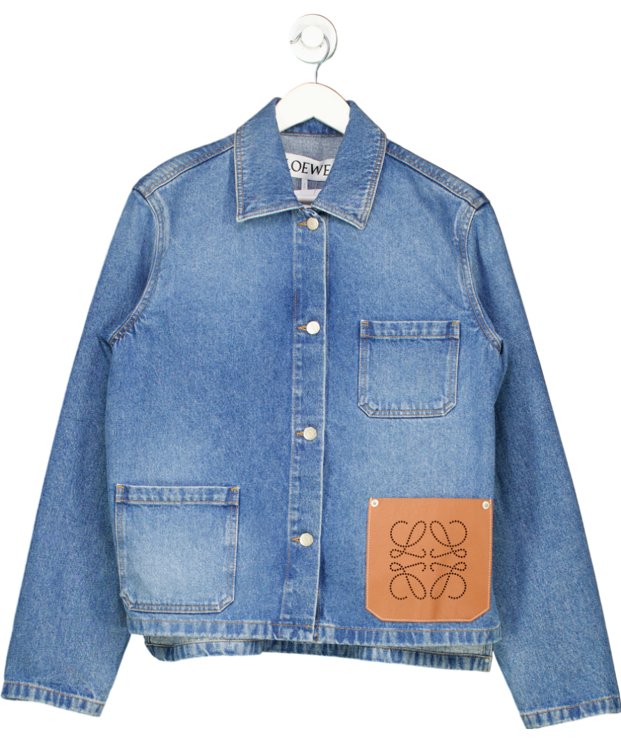 Loewe Blue Anagram Leather-trimmed Denim Jacket In Blue Denim UK L