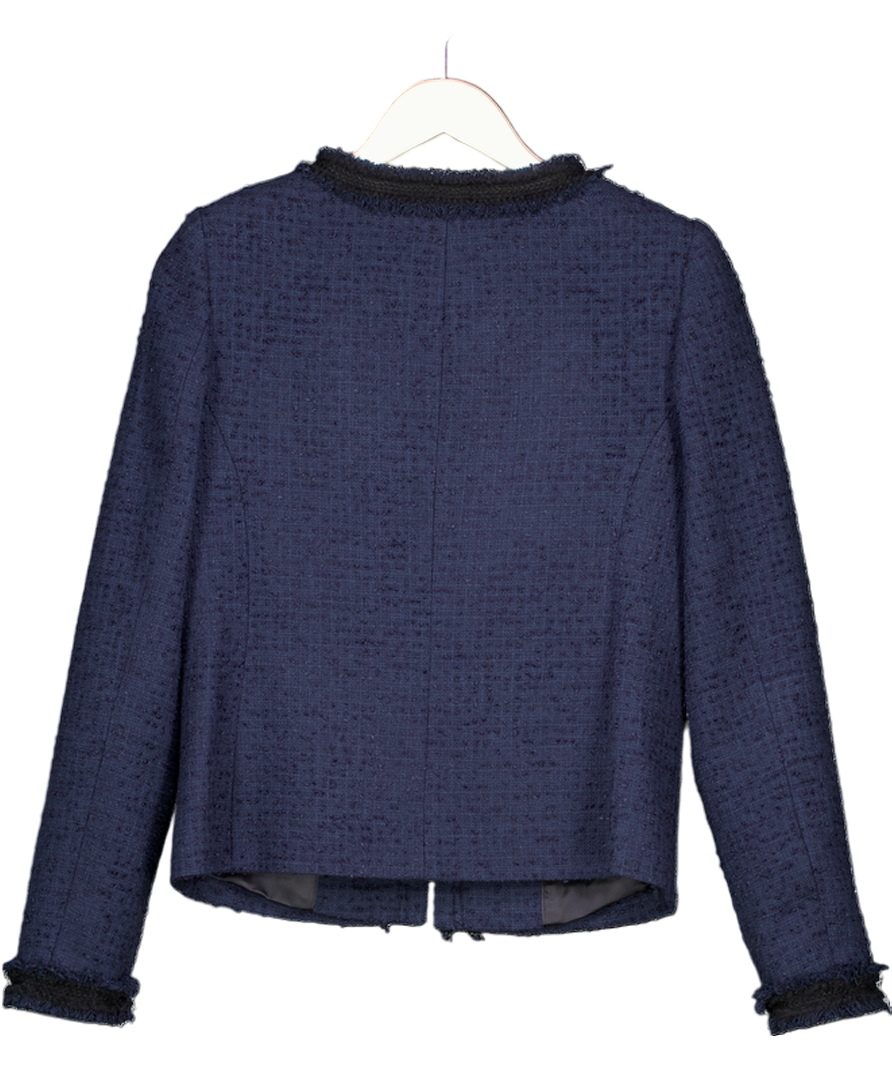 L.K.Bennett Charlie Navy Blue Cotton Tweed And Trim Jacket UK 6