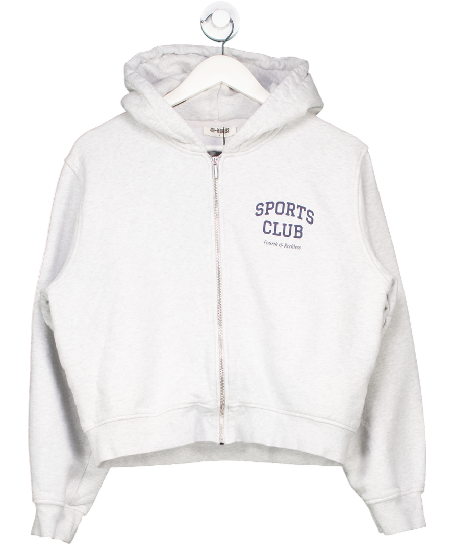4th & Reckless Grey Sports Club Slogan Zip Hoodie UK M