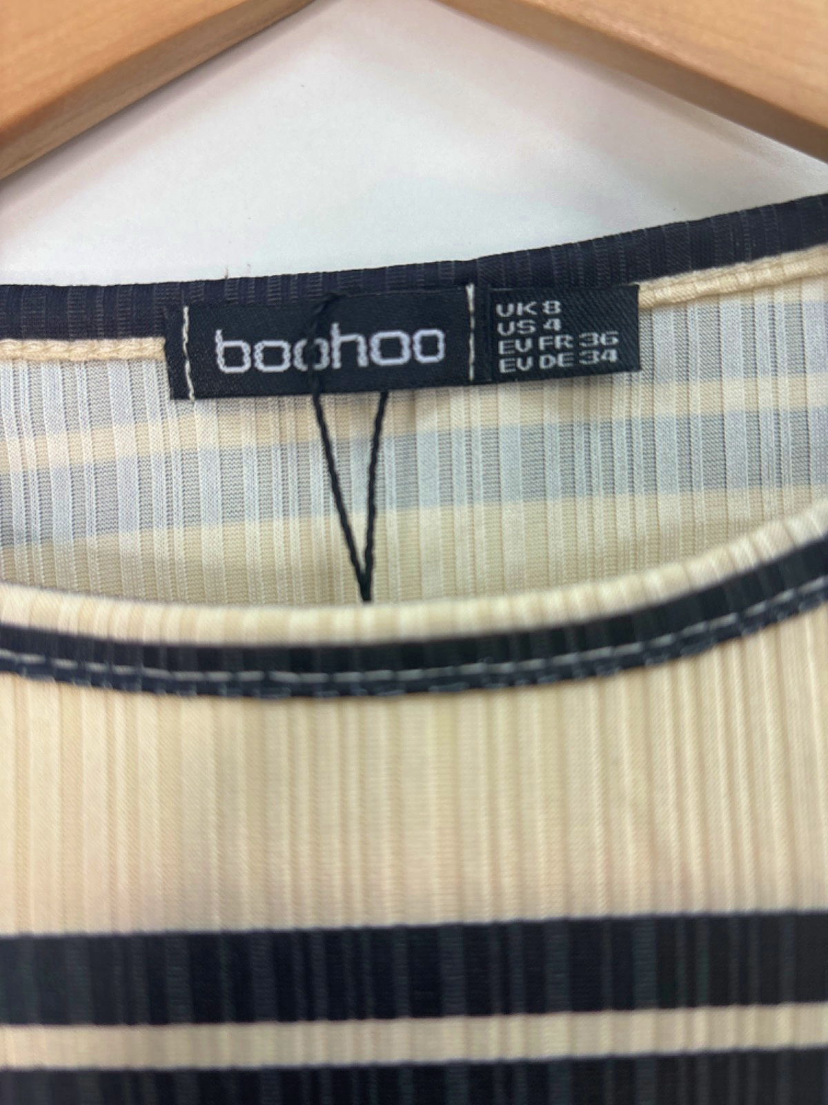 Boohoo Beige/Black Striped Long Sleeve Top UK 8