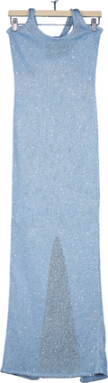 Noughts & Kisses Astrid Blue Sequin Knit Halter Maxi Dress UK S