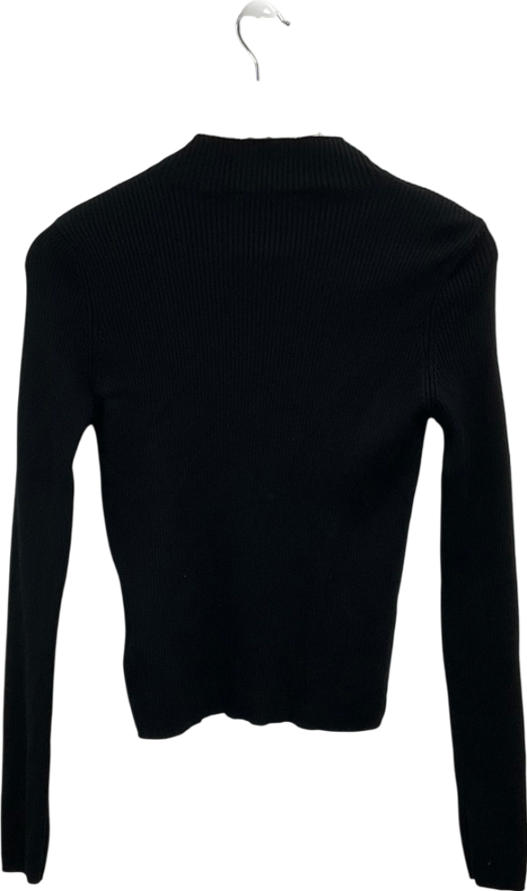 MANGO Black Ribbed Sweater With Buttons UK M