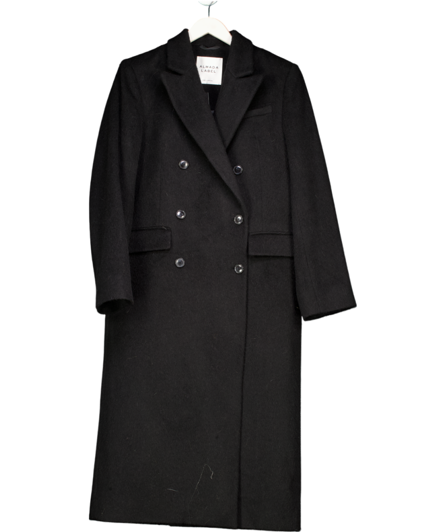 Almada Label Black Double-breasted Wool & Mohair Blend Coat UK S